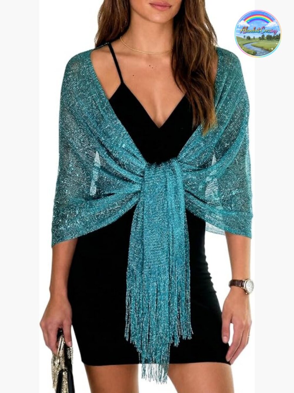 Metallic Glitter Shawl Wrap for Evening Dress with Free Buckle
